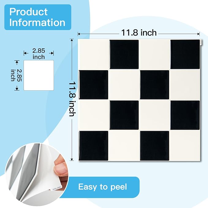 Art3d Grid Peel and Stick Backsplash, 10-Pack, 12 x 12 in, Black & White | Enhanced Thickness, Strong Adhesion, Moisture Resistant, Long-Lasting, Minimalist Look, DIY Friendly, for Kitchen Countertops