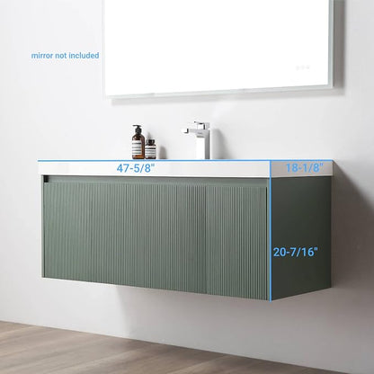Blossom 48 Inch Bathroom Vanity with Sink and 2 Side Cabinets, All Wood Wall Mounted Floating Bathroom Vanity Cabinet with Acrylic Sink, Soft-Close Drawers, Bathroom Vanities, Aventurine Green