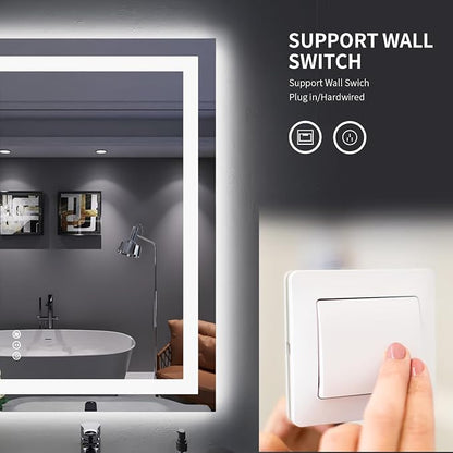 LOAAO 32"X36" LED Bathroom Mirror with Lights, UL Listed | Anti-Fog, Dimmable, 3 Color Temperature, Backlit + Front Lit, Memory Function, Tempered Glass