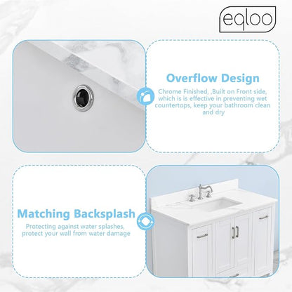 42 in. W x 22 in D Quartz Vanity Top in Calacatta Rocky, Vanity Sink Top with Assembled Single Drop-in Sink, Pre-Drilled Widespread Faucet Holes Countertop with 4" H Backsplash