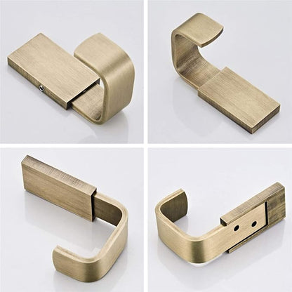 Flybath 2PCS Towel Hooks Brushed Brass Antique Coat Robe Hooks Wall Mount | Strong Hold, Rust-proof, Sturdy, Easy to Fit, Vintage Gold Clothes Door Hooks For Hanging, Retro Kitchen Bathroom Accessories