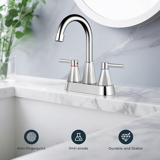 4 inches Bathroom Faucet for 3 Hole,2-Handle Bathroom Sink Faucets with Pop Up Drain (Chrome)