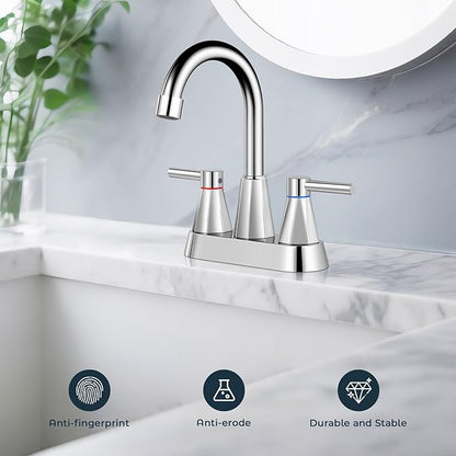 4 inches Bathroom Faucet for 3 Hole,2-Handle Bathroom Sink Faucets with Pop Up Drain (Chrome)