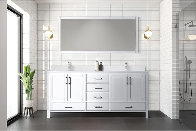Jacques 72 in. W x 22 in. D White Double Bath Vanity and White Quartz Top