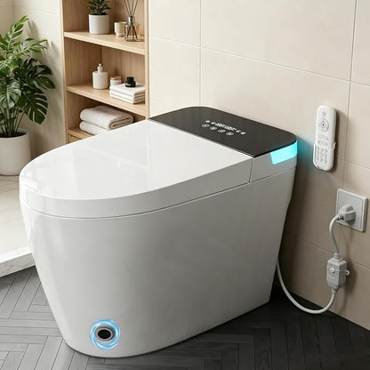 TDH Smart Bidet Toilet, LED Display Tankless Toilets with Heated Seat,Warm Water Sprayer,Dryer, Auto Flush One Piece Toilet for Bathrooms with Night Light Foot Sensor