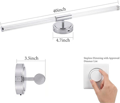 URSOLA 40" Modern LED Bathroom Light Fixtures, Chrome 3CCT Dimmable Bathroom Vanity Light Over Mirror, Bathroom Vanity Bath Bar Lights with 360° Removable Acrylic Light Tube