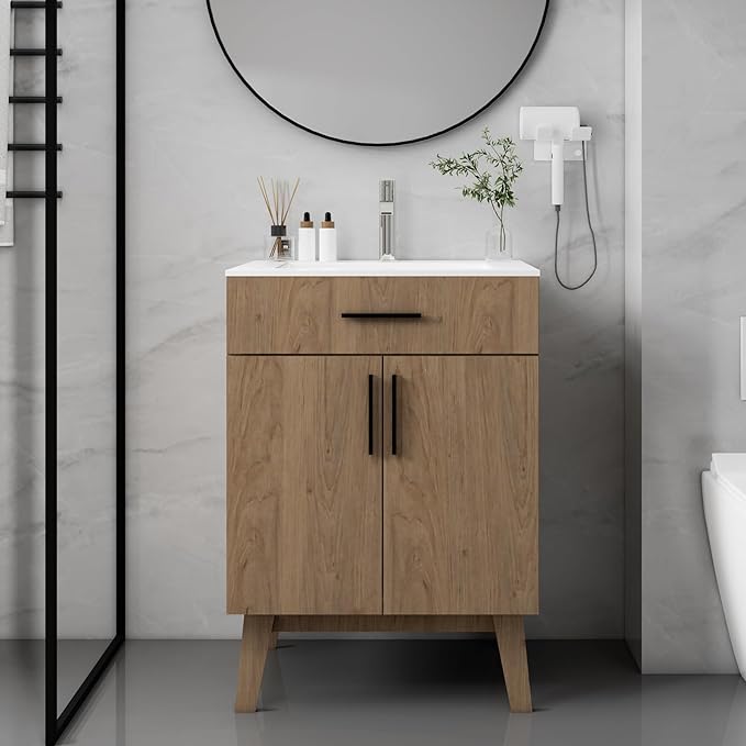 24" Bathroom Vanity Without Sink,Bathroom Vanity no Sink Vanity Combo with Two Soft Close Cabinet Doors, Modern Single Bathroom Cabinet Set with Metal Handles