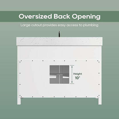 48 Inch White Bathroom Vanity with Sink, Farmhouse Bathroom Vanities Cabinet with Soft Closing Doors & Dovetail Drawers, Vanity for Bathroom with Apron Farm Sink, Solid Wooden Frame