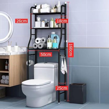 Over The Toilet Storage, 3-Tier Metal Over Toilet Organizer Rack, Freestanding Above Over Toilet Storage Shelf with Hooks and Paper Holder for Bathroom, Black