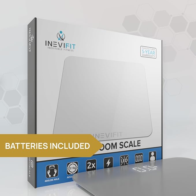 INEVIFIT Premium Bathroom Scale, Highly Accurate Digital Bathroom Body Scale, Measures Weight up to 400 lbs. Includes Batteries