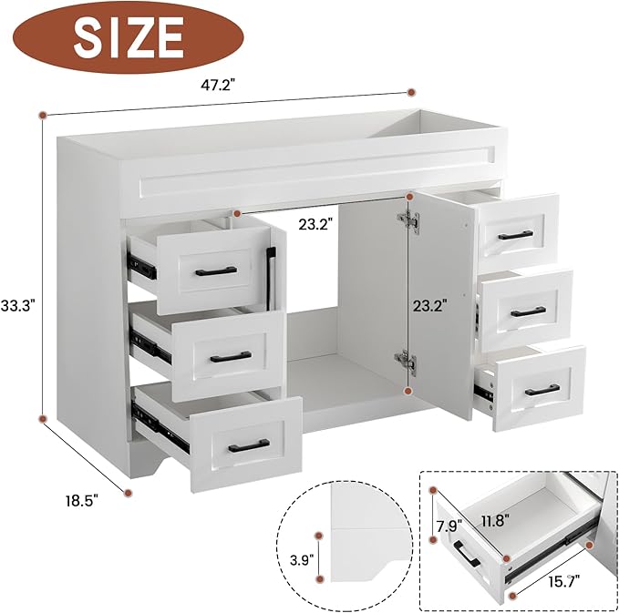 48 Inch Bathroom Vanity with Quartz Countertop -Rectangle Sink & Plywood Cabinet & Soft-Close Drawers and Doors