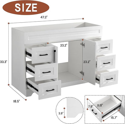 48 Inch Bathroom Vanity with Quartz Countertop -Rectangle Sink & Plywood Cabinet & Soft-Close Drawers and Doors