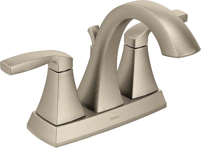 Moen Voss Brushed Nickel Two-Handle High-Arc Centerset Bathroom Faucet with Drain Assembly, 6901BN