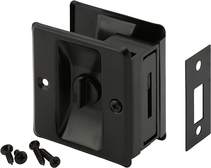 Prime-Line N 7578 Pocket Door Privacy Lock with Pull, Matte Black Finish (Single Pack)