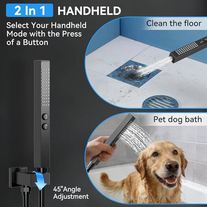 Matte Black Shower System with Body Jets, STARBATH 12 Inch Rainfall Shower and Handheld Spray, Wall Mounted Full Body Shower System Rough-in Mixer Pressure Balance Valve Shower Faucet Set Complete