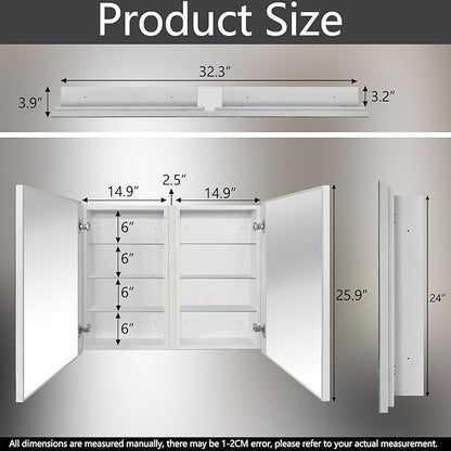 Mirror Cabinet, Simple&Beautiful, Large Storage Space, Matte White for Bathroom Vanity (CS5001-3226)