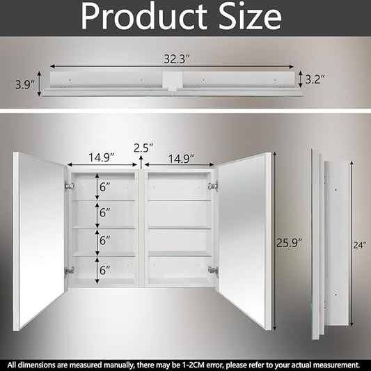 Mirror Cabinet, Simple&Beautiful, Large Storage Space, Matte White for Bathroom Vanity (CS5001-3226)