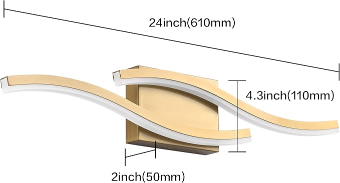 PRESDE 24 Inch LED Vanity Light Brushed Gold Bathroom Light Fixtures Over Mirror Modern Bath Wall Lighting Bar Dimmable