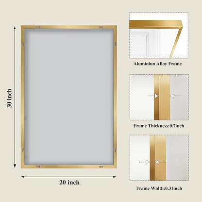 Koonmi Gold Rectangle Wall Mirror, 20x30 Inch Bathroom Mirror, Aluminum Frame Vanity Mirror for Entryway, Living Room, Bedroom Bathroom, Hangs Horizontally or Vertically