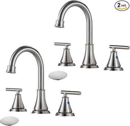 Fransiton 8 Inch Widespread Bathroom Sink Faucet 3 Hole 2-Pack, Brushed Nickel with Metal Pop-Up Drain Assembly,2 Handle for Sink Vanity