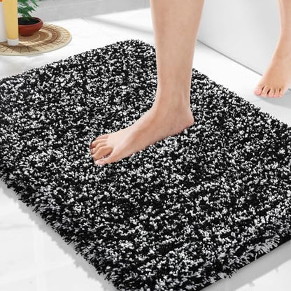 Yimobra Black and White Bathroom Rugs Non Slip Washable, Ultra Soft and Water Absorbent Bath Mats, Plush Fluffy Shower Mat Outside, Microfiber Thick Matts for Bathroom Floor/Sink, 24x17