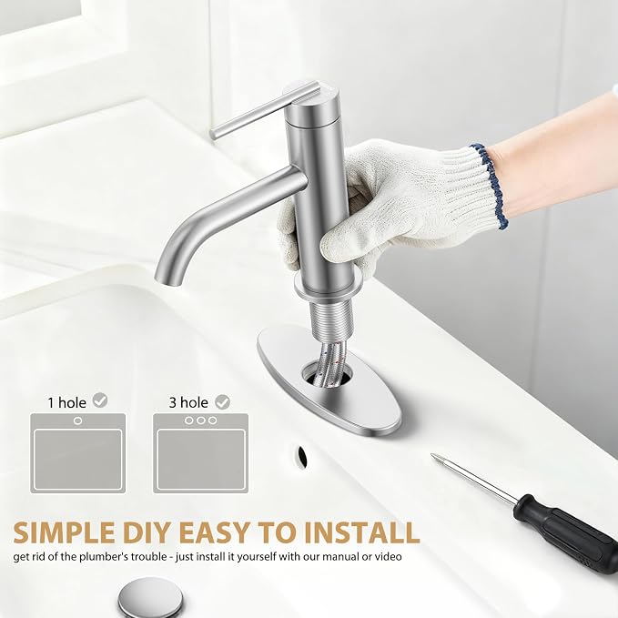 Brushed Nickel Bathroom Faucet for Single Handle,HURRAN Bathroom Faucet 1 Hole with Pop-up Drain and Deck,Fits 1 Hole or 3 Hole Installations for Vanity,Bathroom & RV