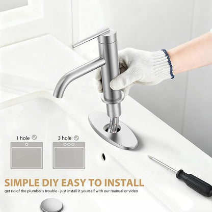Brushed Nickel Bathroom Faucet for Single Handle,HURRAN Bathroom Faucet 1 Hole with Pop-up Drain and Deck,Fits 1 Hole or 3 Hole Installations for Vanity,Bathroom & RV