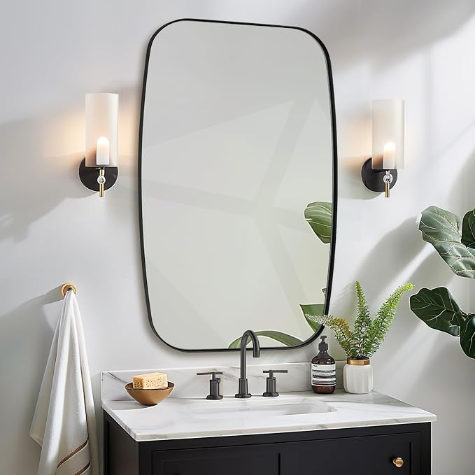 32x48 Black Bathroom Mirror, Oblong Vanity Mirror with Stainless Steel Metal Frame, Matte Black Oval Mirror for Over Sink, Modern Anti Rust Wall Mounted