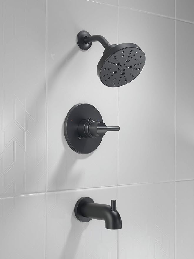 Delta Nicoli 14 Series H2Okinetic Bathtub and Shower Faucet Set, Matte Black Shower Head and Handle Set, Valve Trim Kit, Matte Black 144749-BL (Valve Included)