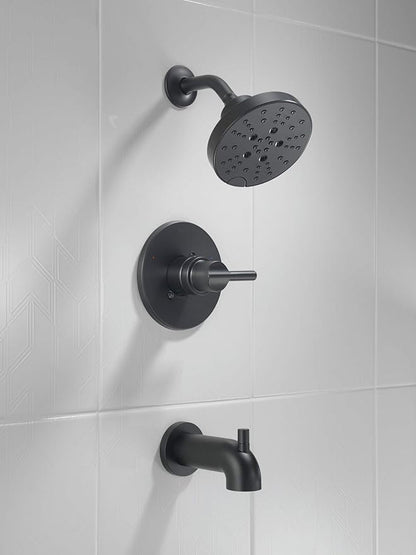 Delta Nicoli 14 Series H2Okinetic Bathtub and Shower Faucet Set, Matte Black Shower Head and Handle Set, Valve Trim Kit, Matte Black 144749-BL (Valve Included)