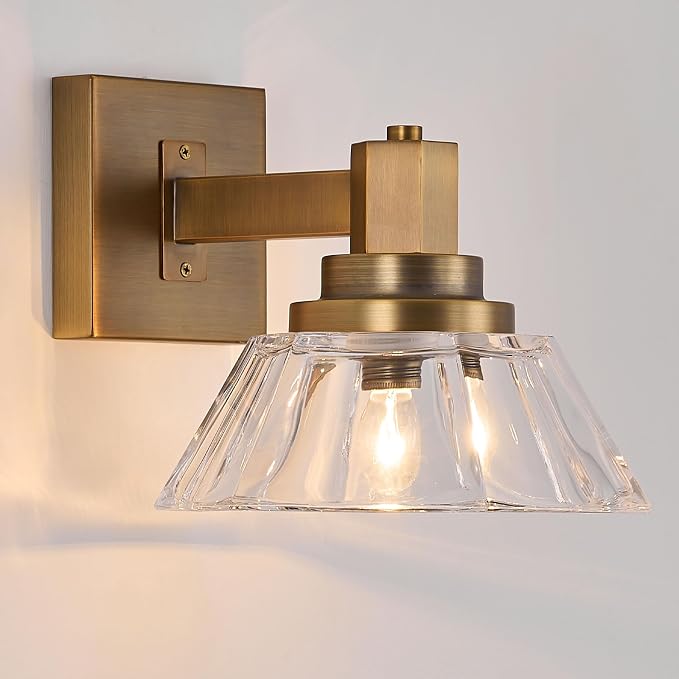 Vintage Glass Wall Sconces Gold Sconces Brass Bathroom Vanity Lights Retro Wall Light Fixture for Bedroom