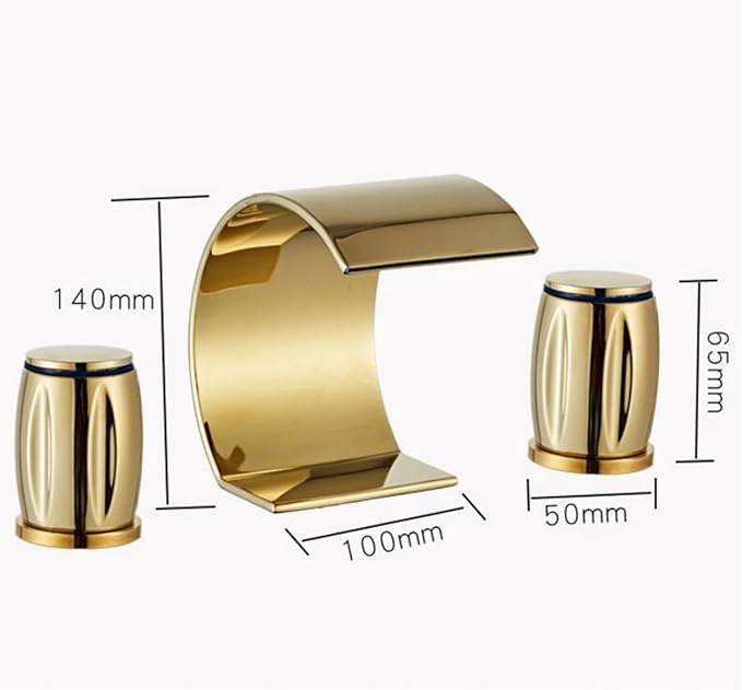 3 Hole Basin Mixer Faucet Waterfall Hot and Cold Water Brass 2 Handles 3 Hole Bathroom Faucets-Grey