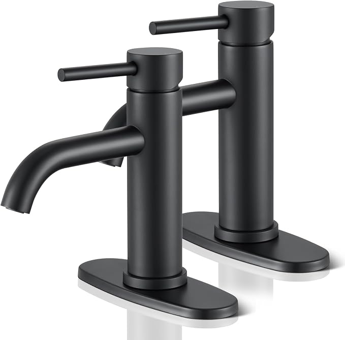 Black Bathroom Faucet, Single Hole Bathroom Faucet Stainless Steel | 2 Pack Modern Bathroom Sink Faucet with Pop-up Drain and Hoses, RV & Outdoor Basins,1 or 3 Hole
