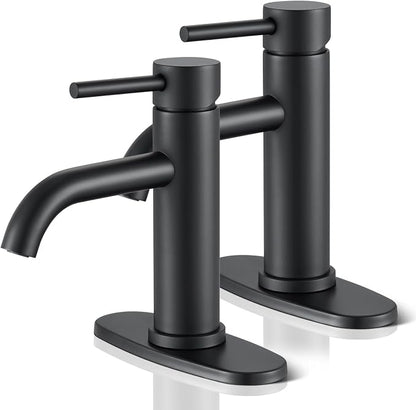 Black Bathroom Faucet, Single Hole Bathroom Faucet Stainless Steel | 2 Pack Modern Bathroom Sink Faucet with Pop-up Drain and Hoses, RV & Outdoor Basins,1 or 3 Hole