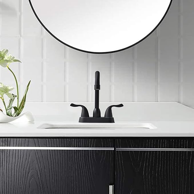 2 Handle Black Bathroom Sink Faucet - 4 Inch Centerset Faucet Bathroom 2 or 3 Hole Lavatory Faucet Bathroom Vanity Sink Faucets with Pop-up Drain and Supply Lines Matte Black