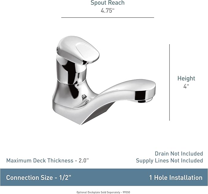 Moen Commercial Chrome M-Press Single-Mount Metering Bathroom Sink Faucet, 0.5 GPM, 8884