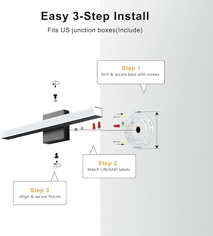 IZORRO Modern Bathroom Vanity Light 48 inch, Rotatable, 36W Dimmable Led Bathroom Light Fixture Over Mirror, Black Vanity Light Bar (5 Color Temperature)