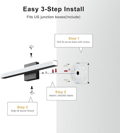 IZORRO Modern Bathroom Vanity Light 48 inch, Rotatable, 36W Dimmable Led Bathroom Light Fixture Over Mirror, Black Vanity Light Bar (5 Color Temperature)
