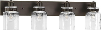 Progress Lighting P300048-020 Calhoun Collection Clear Glass Farmhouse Bath Vanity Light, 4-Light, Antique Bronze