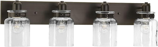 Progress Lighting P300048-020 Calhoun Collection Clear Glass Farmhouse Bath Vanity Light, 4-Light, Antique Bronze