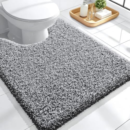 OLANLY Microfiber Bathroom Toilet Rugs U-Shaped Mat 24x20, Black and White
