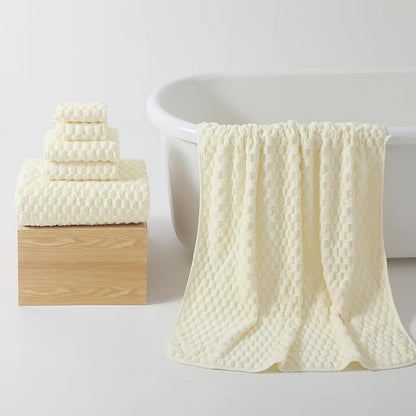 REDKISS Cream Microfiber Towels-35x70 Inches Oversized Bath Sheets, Extra Large Bath Towels Set, Super Soft Quick Dry Lint Free Absorbent Waffle Microfiber Shower Towels, 6 Pack