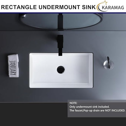 22 Inch Undermount Bathroom Sink Rectangle Undermount Sink White Ceramic Under Counter Bathroom Sinks with Overflow (21.8"x14.0")