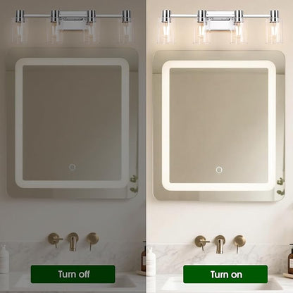 4-Light Modern Vanity Light Fixtures Over Mirror, Chrome Bathroom Light Fixtures, Vanity Lights, Wall Sconce with Clear Glass Shade for Bathroom, E26 Base