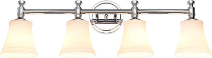 Bathroom Vanity Light Fixtures, Traditional Chrome 4 Lights Wall Sconce Lighting with Opal Glass Shade, Porch Wall Mount Light Fixture for Bathroom, Mirror Cabinets Hallway Stairs