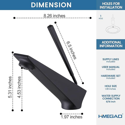 Bathroom Sink Faucet Matte Black, Single Handle Brass Sink Faucet with Unique Design, Single Hole Basin Mixer for Lavatory, Vanity, RV, Modern Farmhouse, Suitable for 1 Hole