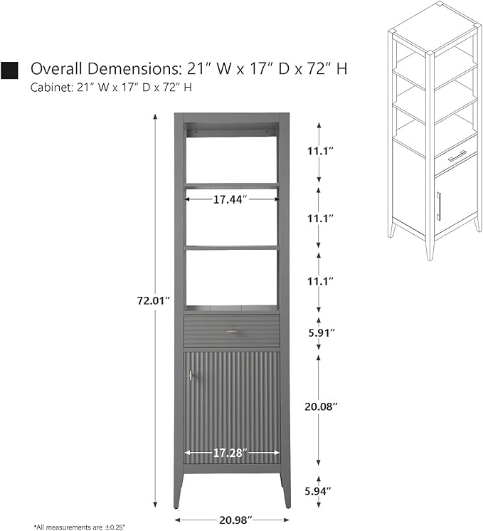 HOMEBEYOND Bathroom Vanity with Storage Cabinet & Shelves, Free-Standing Vanity with Soft-Closing Doors, Golden Brushed Handware, Cashmere Gray