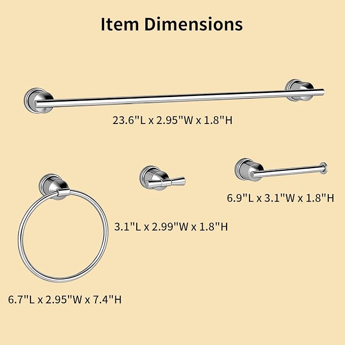 Bright Bathroom Hardware Set 4 Pieces,Towel Bar Set Stainless Steel Wall Mounted