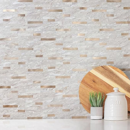 DICOFUN 10 Sheets Marble Look Peel and Stick Backsplash Wall Tile, PVC Kitchen Backsplash Peel and Stick in Light Brown, 9.4 sq.ft