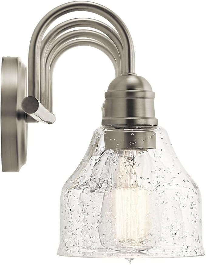 Kichler Avery 33.5" Bathroom Vanity Industrial 4 Light Wall Fixture with Clear Seeded Glass in Black, for Bathroom (8.25" x 33.5" x 9.5") 45974BK
